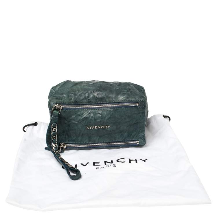Pre Owned Givenchy Teal Blue Distressed Leather Pandora Clutch