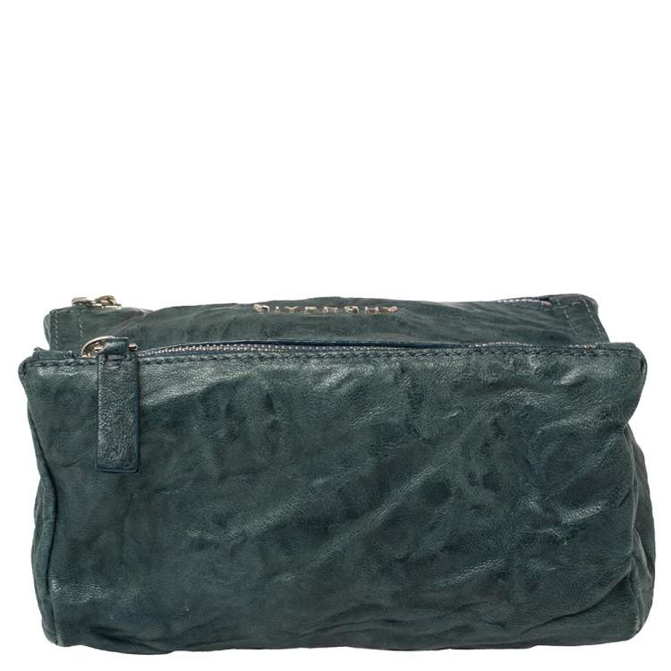 Pre Owned Givenchy Teal Blue Distressed Leather Pandora Clutch