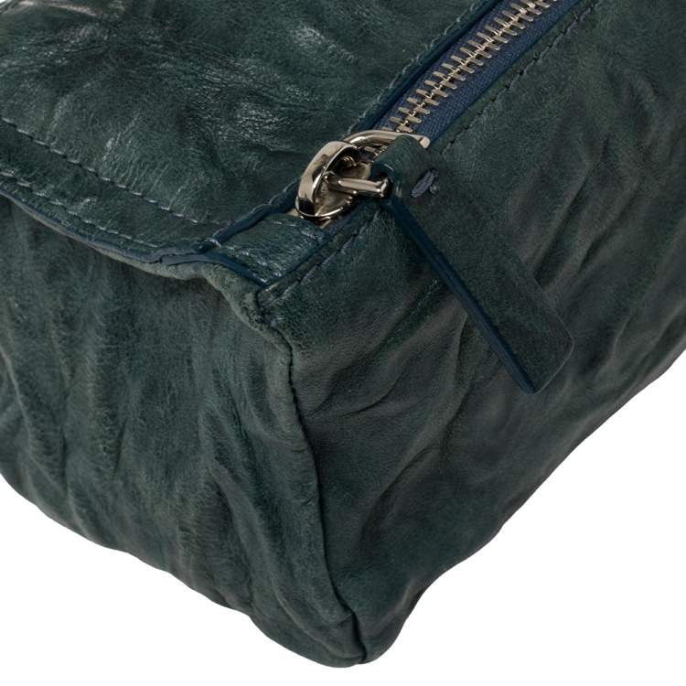 Pre Owned Givenchy Teal Blue Distressed Leather Pandora Clutch