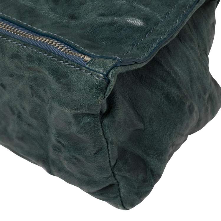 Pre Owned Givenchy Teal Blue Distressed Leather Pandora Clutch