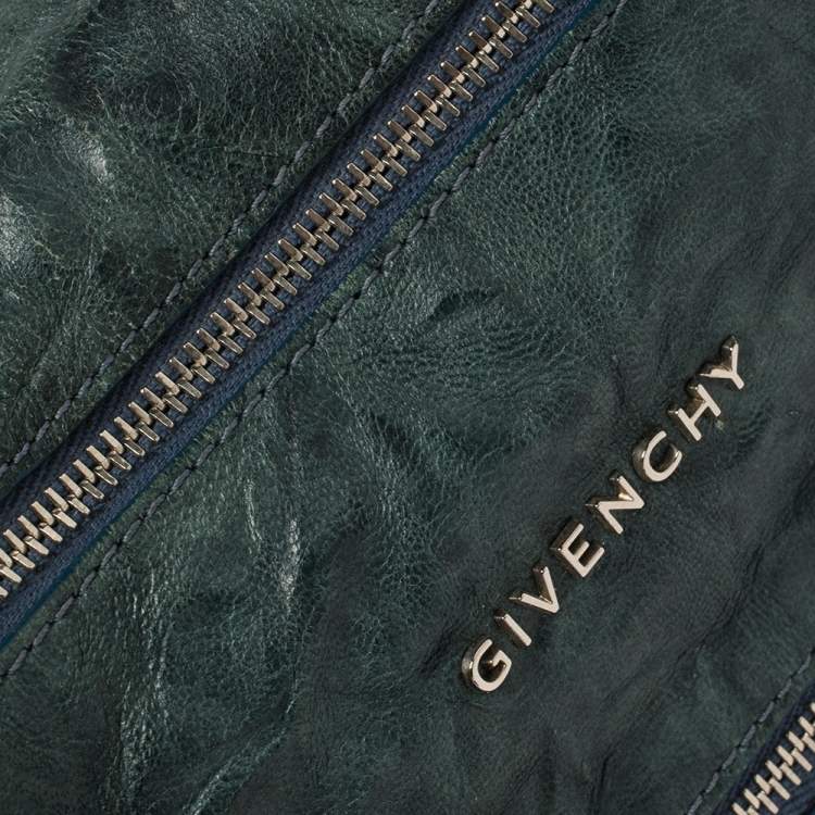 Pre Owned Givenchy Teal Blue Distressed Leather Pandora Clutch