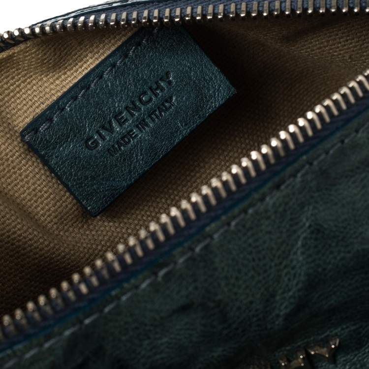 Pre Owned Givenchy Teal Blue Distressed Leather Pandora Clutch