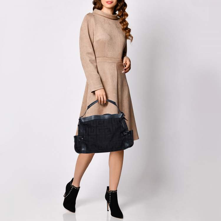 Pre Owned Givenchy Black Signature Canvas and Leather Satchel