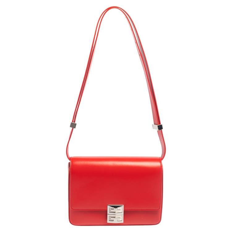 Pre Owned Givenchy Red Leather Flap Shoulder Bag