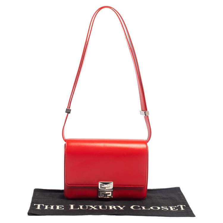 Pre Owned Givenchy Red Leather Flap Shoulder Bag