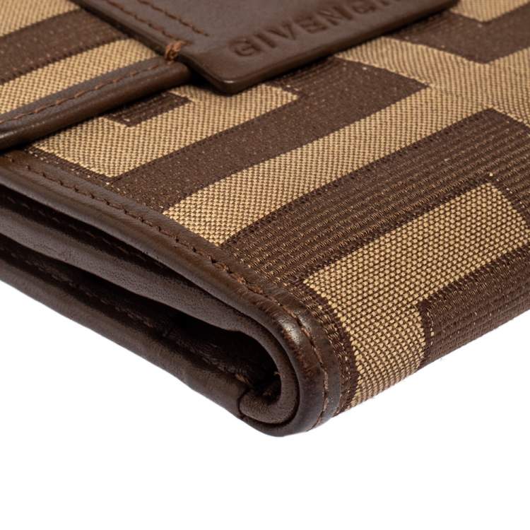 Pre Owned Givenchy Brown Signature Canvas and Leather Trim Compact Wallet