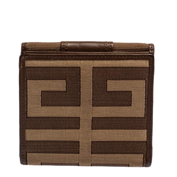 Pre Owned Givenchy Brown Signature Canvas and Leather Trim Compact Wallet