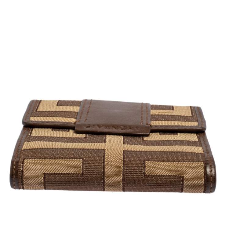 Pre Owned Givenchy Brown Signature Canvas and Leather Trim Compact Wallet