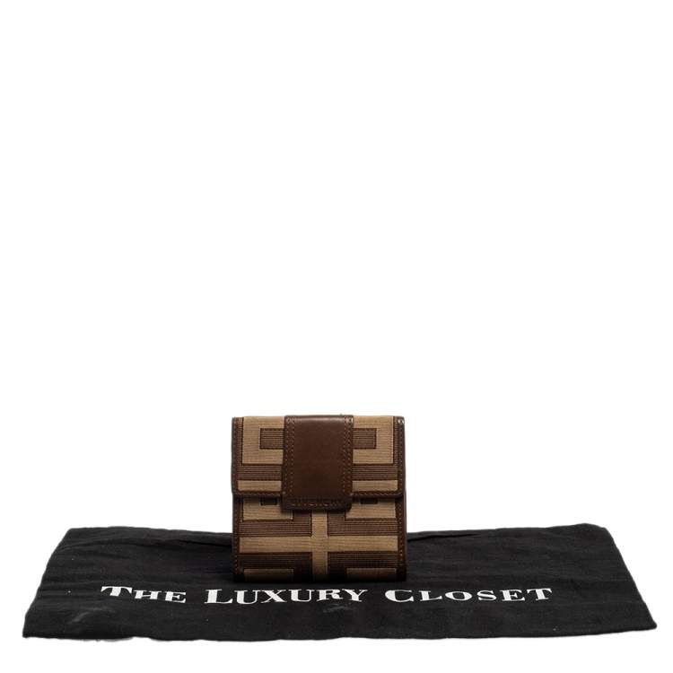 Pre Owned Givenchy Brown Signature Canvas and Leather Trim Compact Wallet