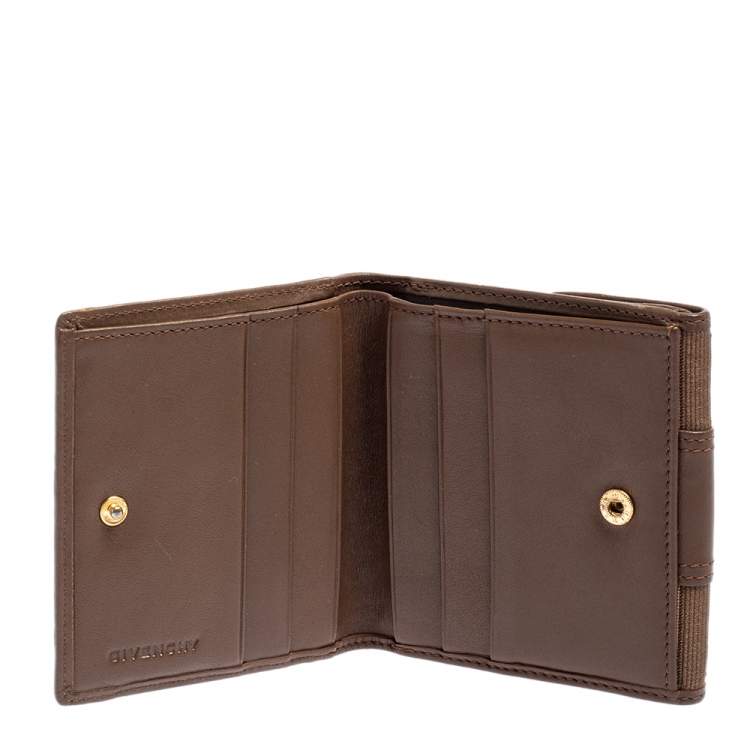 Pre Owned Givenchy Brown Signature Canvas and Leather Trim Compact Wallet