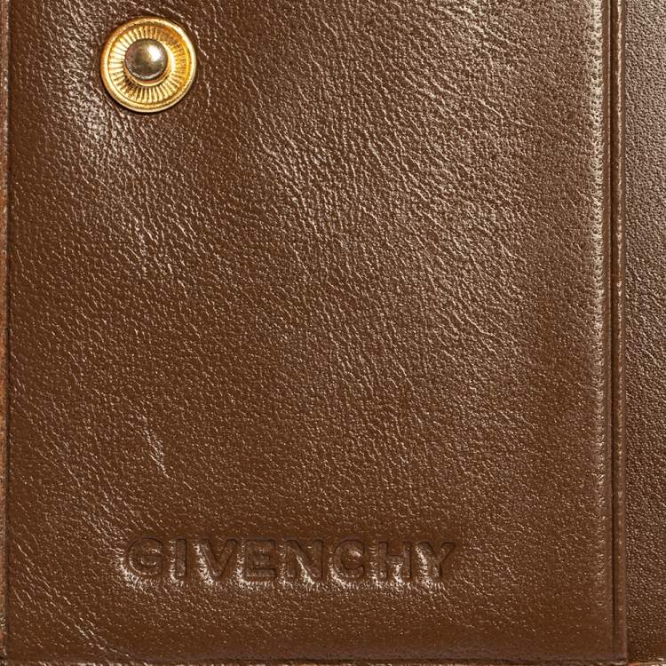 Pre Owned Givenchy Brown Signature Canvas and Leather Trim Compact Wallet
