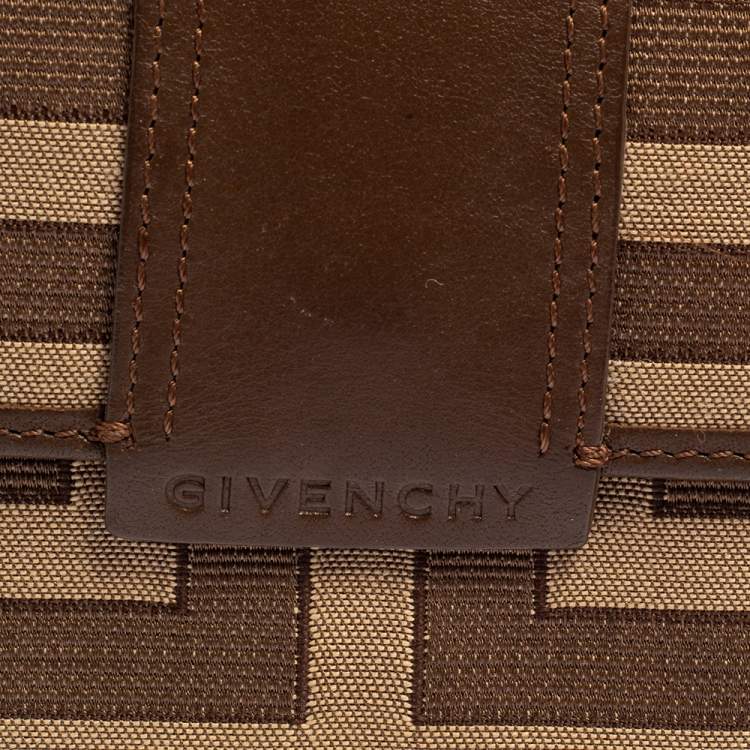 Pre Owned Givenchy Brown Signature Canvas and Leather Trim Compact Wallet