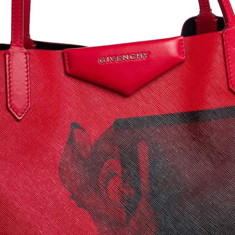 Pre Owned Givenchy Red Bambi Print Coated Canvas and Leather Antigona Shopper Tote