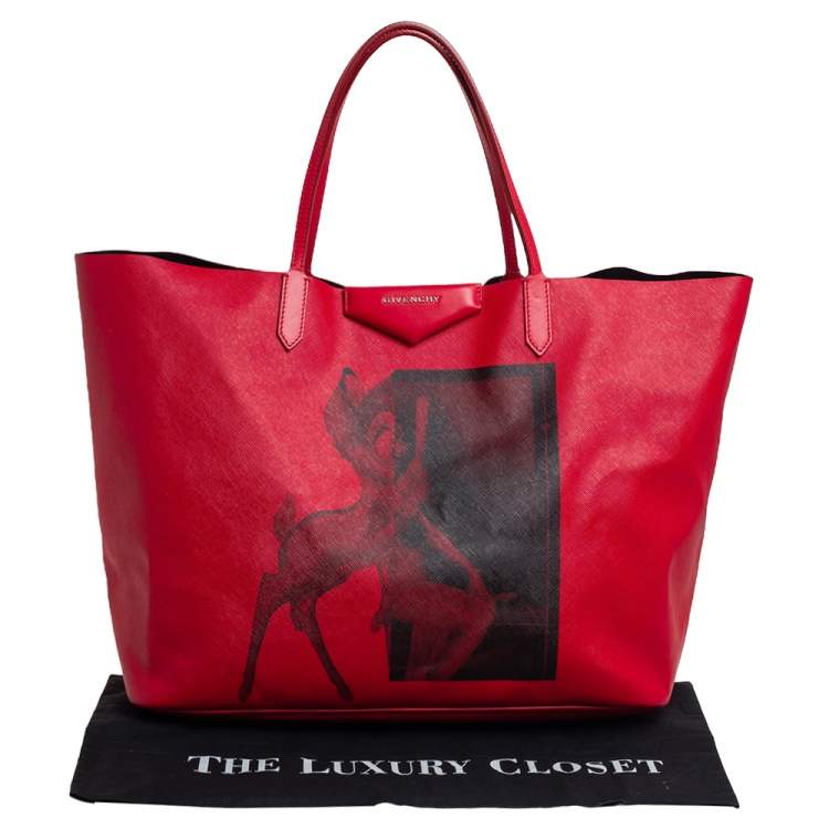 Pre Owned Givenchy Red Bambi Print Coated Canvas and Leather Antigona Shopper Tote