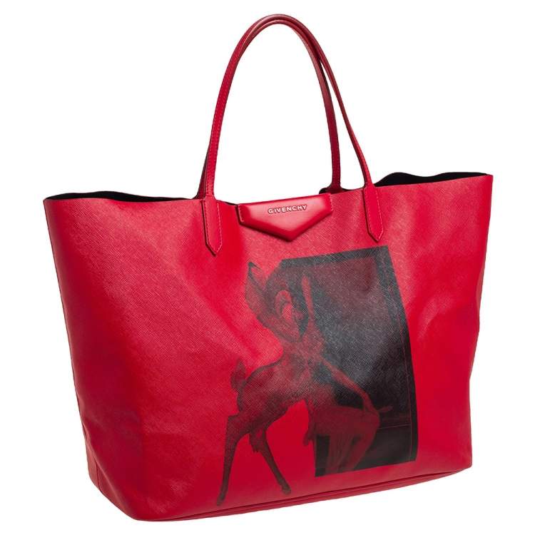 Pre Owned Givenchy Red Bambi Print Coated Canvas and Leather Antigona Shopper Tote
