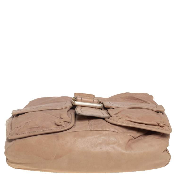 Pre Owned Givenchy Beige Leather Front Pocket Hobo