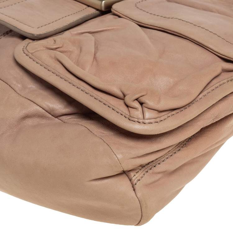 Pre Owned Givenchy Beige Leather Front Pocket Hobo