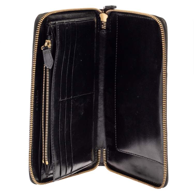 Pre Owned Givenchy Black Leather Antigona Zip Around Wallet