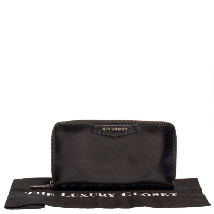 Pre Owned Givenchy Black Leather Antigona Zip Around Wallet