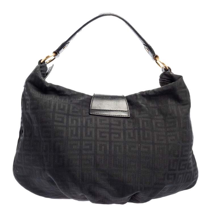 Pre Owned Givenchy Black Monogram Canvas And Leather Flap Hobo