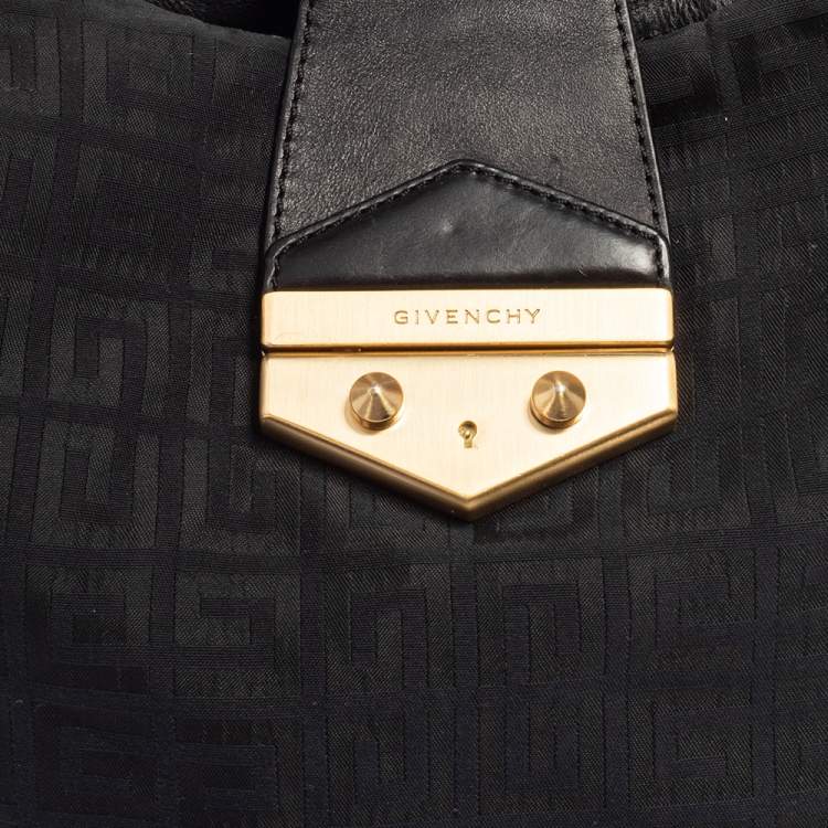 Pre Owned Givenchy Black Monogram Canvas And Leather Flap Hobo