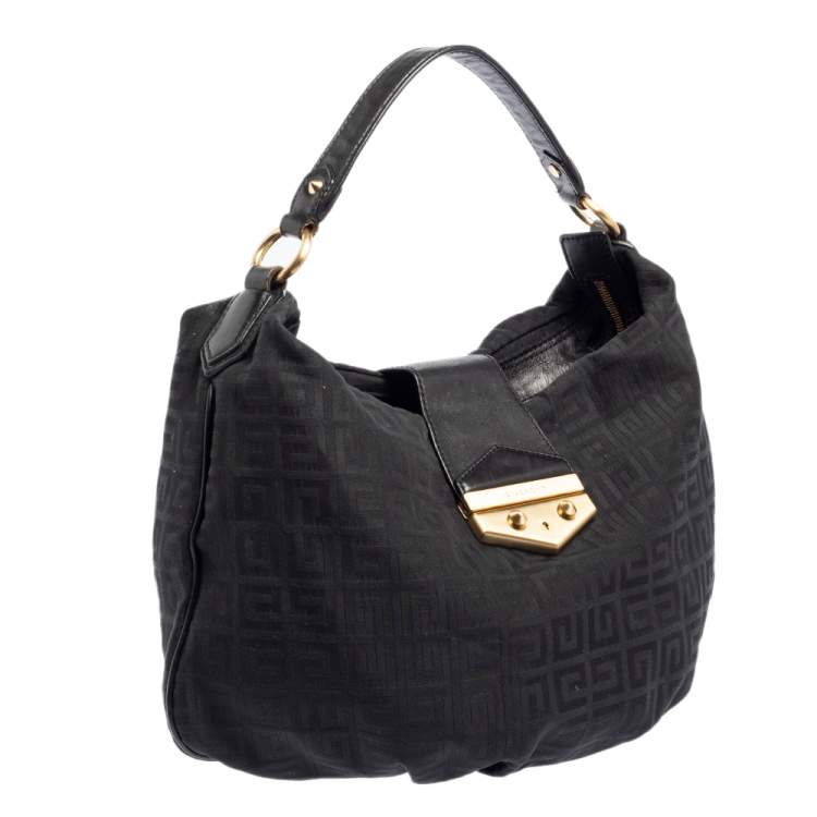 Pre Owned Givenchy Black Monogram Canvas And Leather Flap Hobo