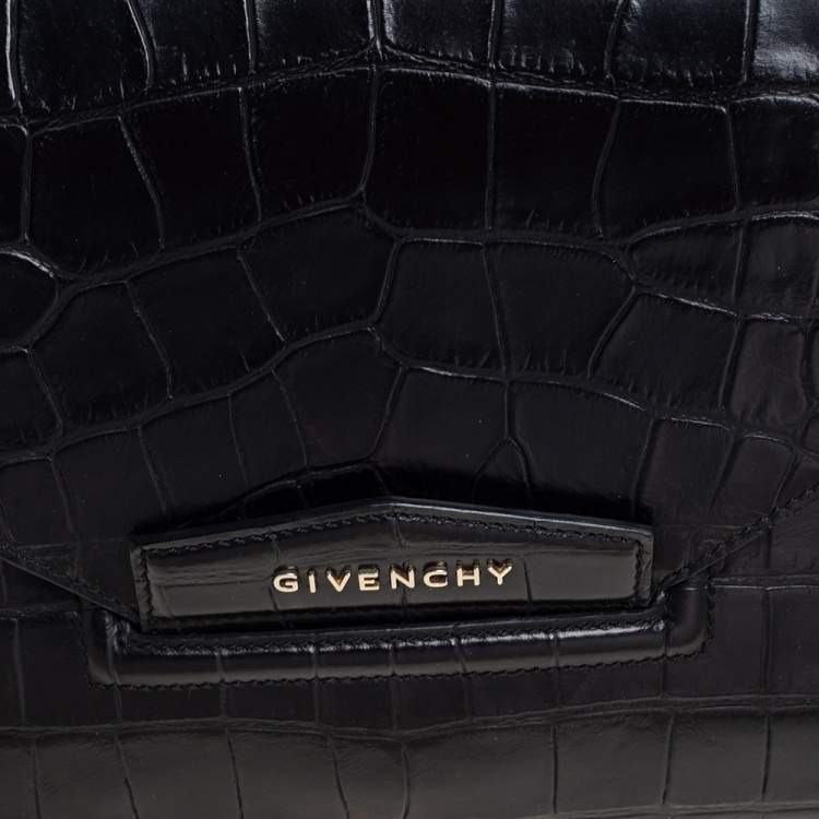 Pre Owned Givenchy Black Croc Embossed Leather Medium Antigona Clutch