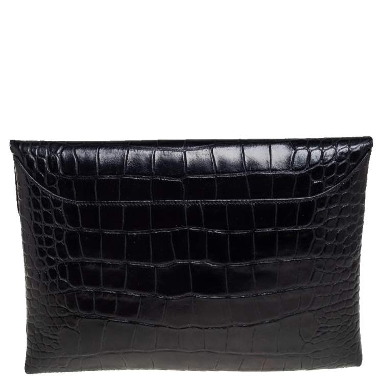 Pre Owned Givenchy Black Croc Embossed Leather Medium Antigona Clutch