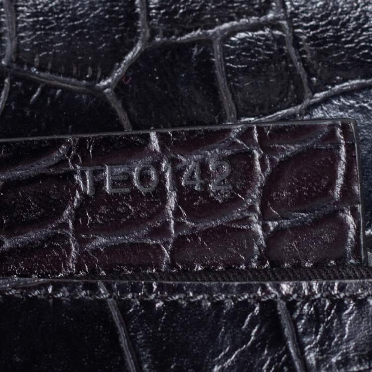 Pre Owned Givenchy Black Croc Embossed Leather Medium Antigona Clutch