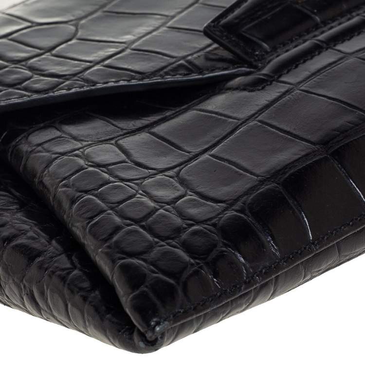 Pre Owned Givenchy Black Croc Embossed Leather Medium Antigona Clutch