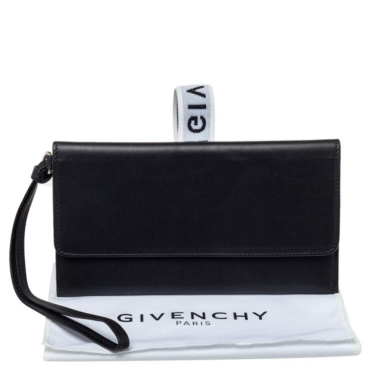Pre Owned Givenchy Black Leather Flap Wristlet Clutch