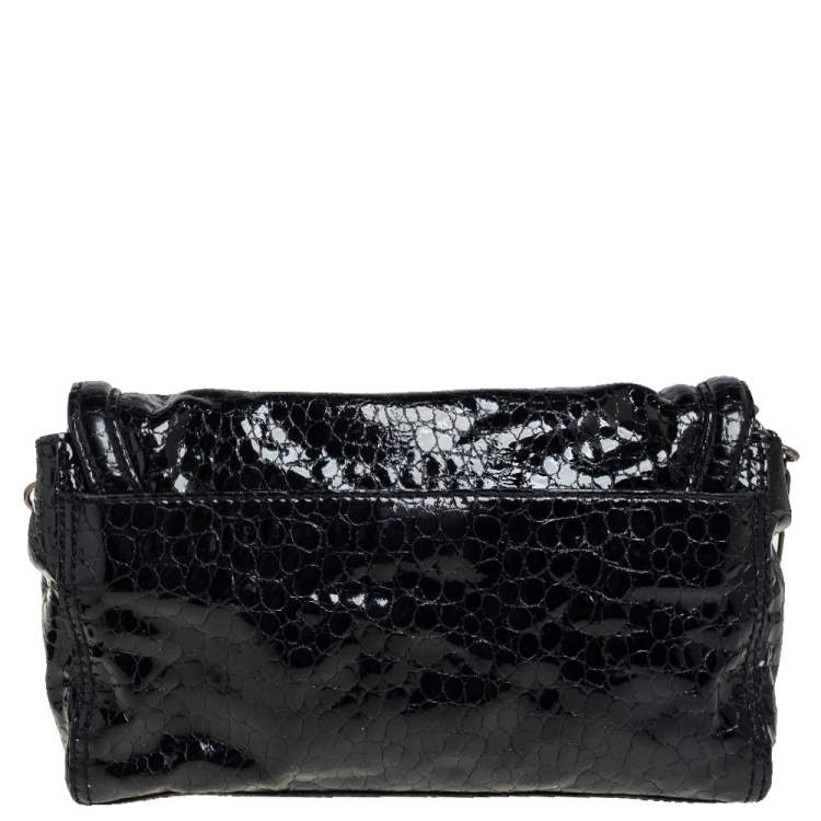 Pre Owned Givenchy Black Croc Embossed Patent Leather Flap Chain Bag