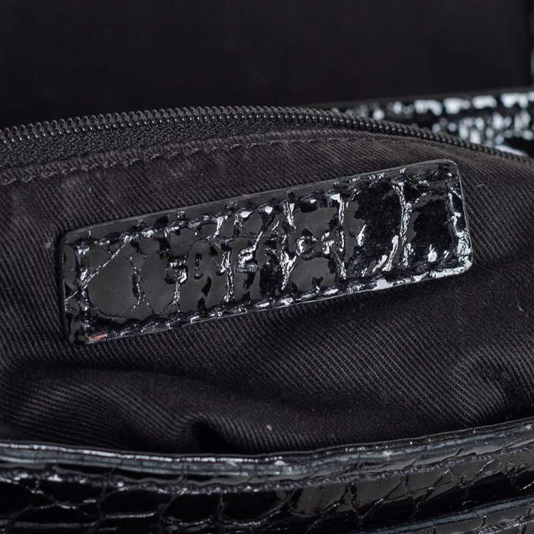 Pre Owned Givenchy Black Croc Embossed Patent Leather Flap Chain Bag