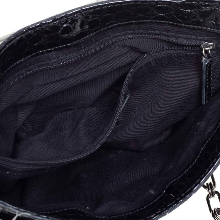 Pre Owned Givenchy Black Croc Embossed Patent Leather Flap Chain Bag