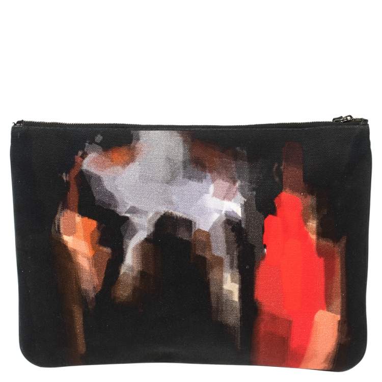 Pre Owned Givenchy Black Canvas and Leather Rottweiler Face Clutch