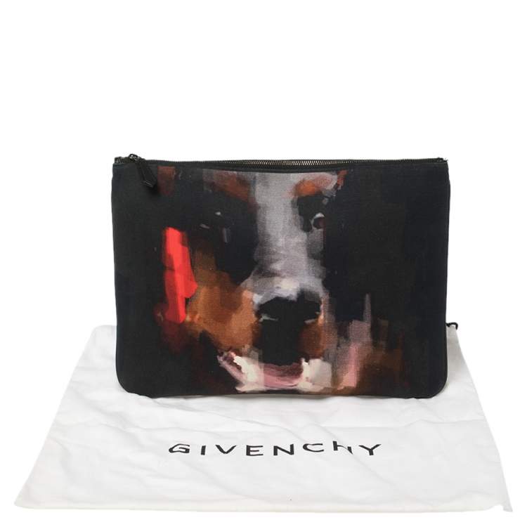 Pre Owned Givenchy Black Canvas and Leather Rottweiler Face Clutch