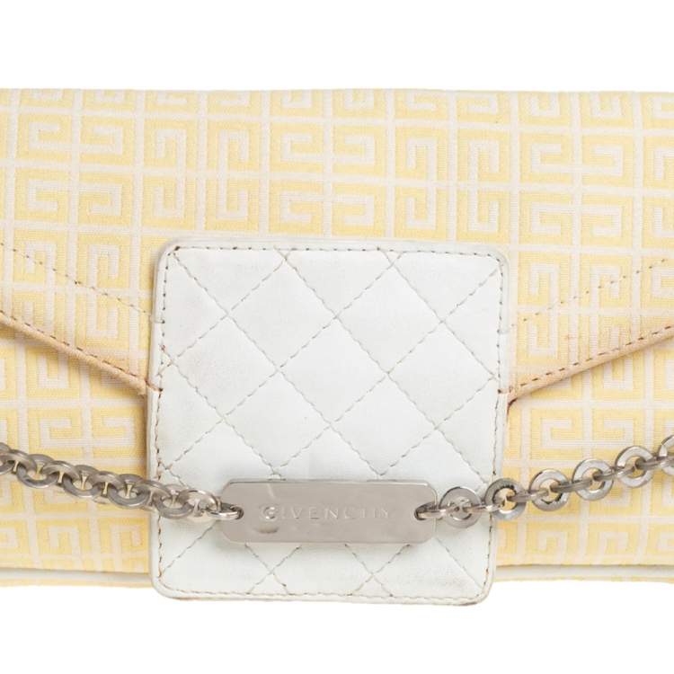 Pre Owned Givenchy Yellow Signature Canvas and Leather Flap Baguette