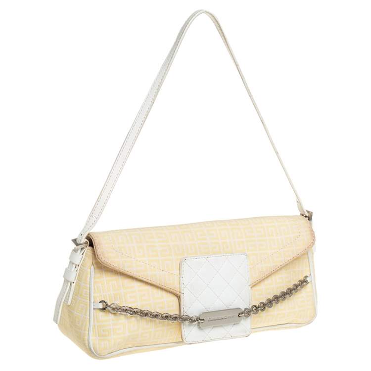Pre Owned Givenchy Yellow Signature Canvas and Leather Flap Baguette
