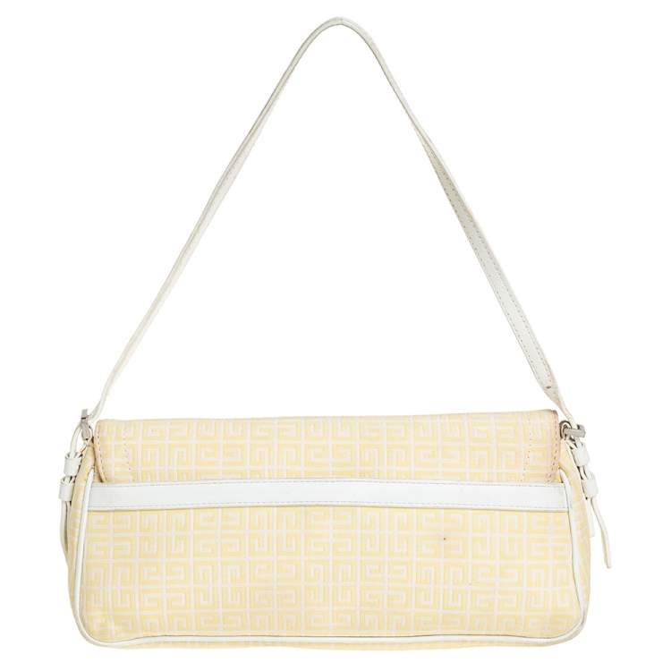 Pre Owned Givenchy Yellow Signature Canvas and Leather Flap Baguette
