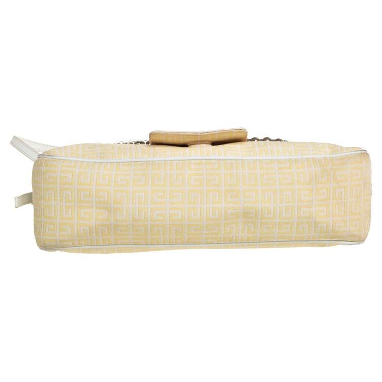 Pre Owned Givenchy Yellow Signature Canvas and Leather Flap Baguette