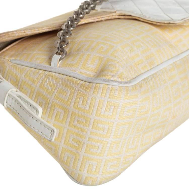 Pre Owned Givenchy Yellow Signature Canvas and Leather Flap Baguette