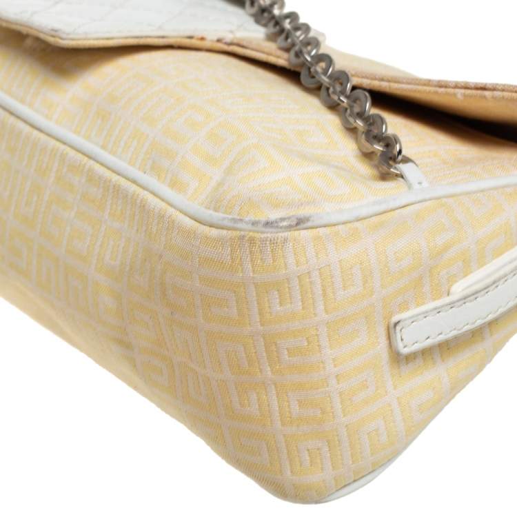 Pre Owned Givenchy Yellow Signature Canvas and Leather Flap Baguette