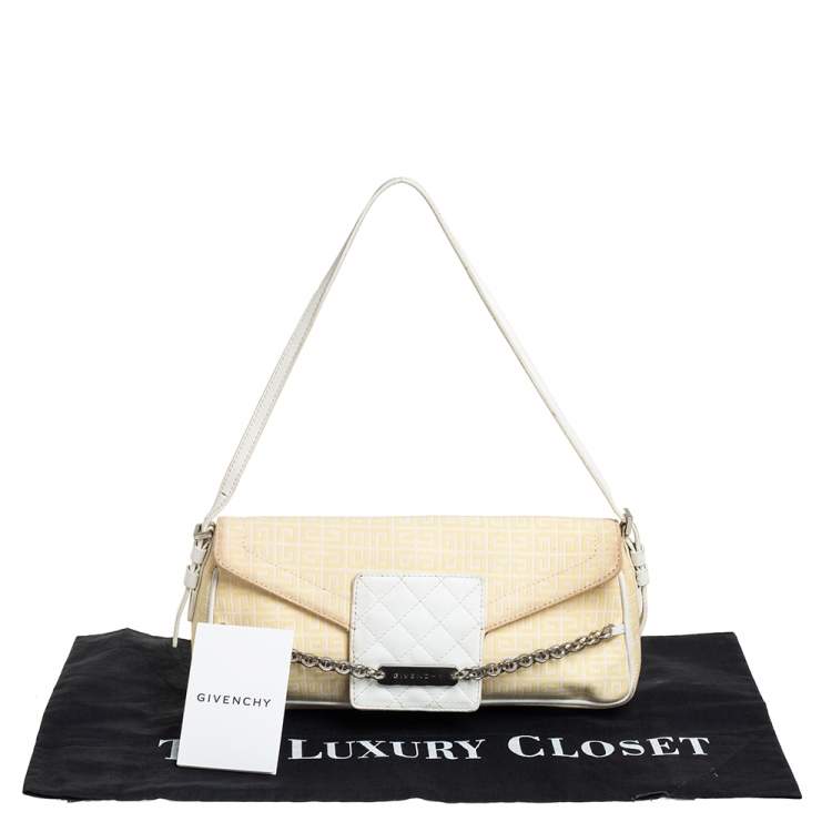 Pre Owned Givenchy Yellow Signature Canvas and Leather Flap Baguette