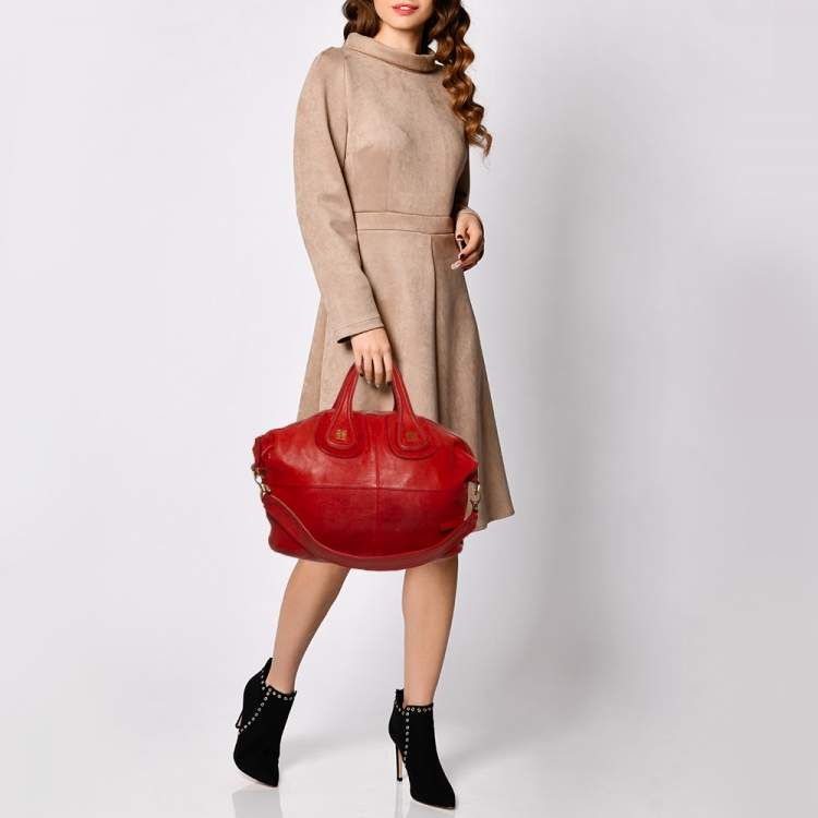 Pre Owned Givenchy Red Leather Medium Nightingale Satchel