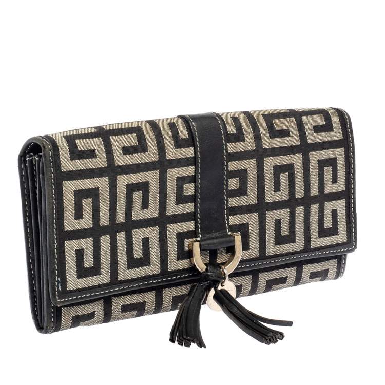 Pre Owned Givenchy Black/Grey Monogram Canvas and Leather Continental Wallet