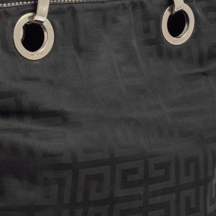 Pre Owned Givenchy Black Signature Nylon and Leather Trim Tote 