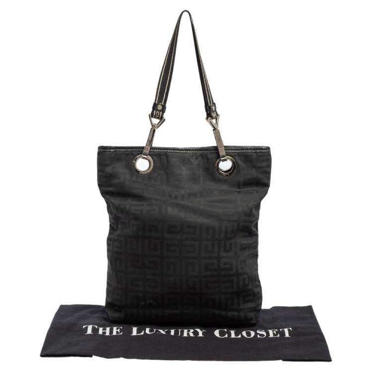 Pre Owned Givenchy Black Signature Nylon and Leather Trim Tote 