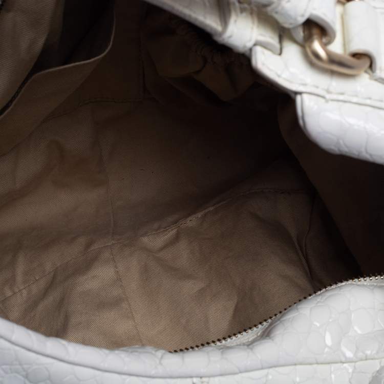 Pre Owned Givenchy Off White Patent Leather Flap Logo Hobo