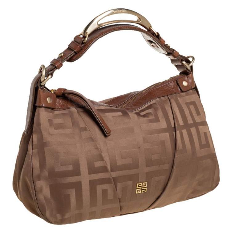 Pre Owned Givenchy Brown Signature Satin And Leather Hobo