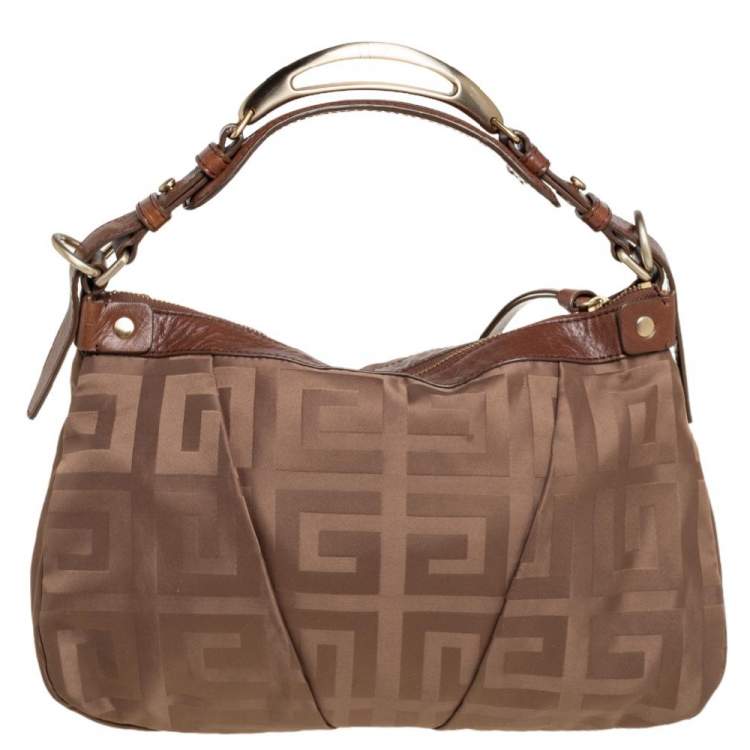 Pre Owned Givenchy Brown Signature Satin And Leather Hobo